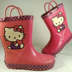HELLO KITTY RUBBER PINK PURPLE RAIN BOOTS SZ 11/12